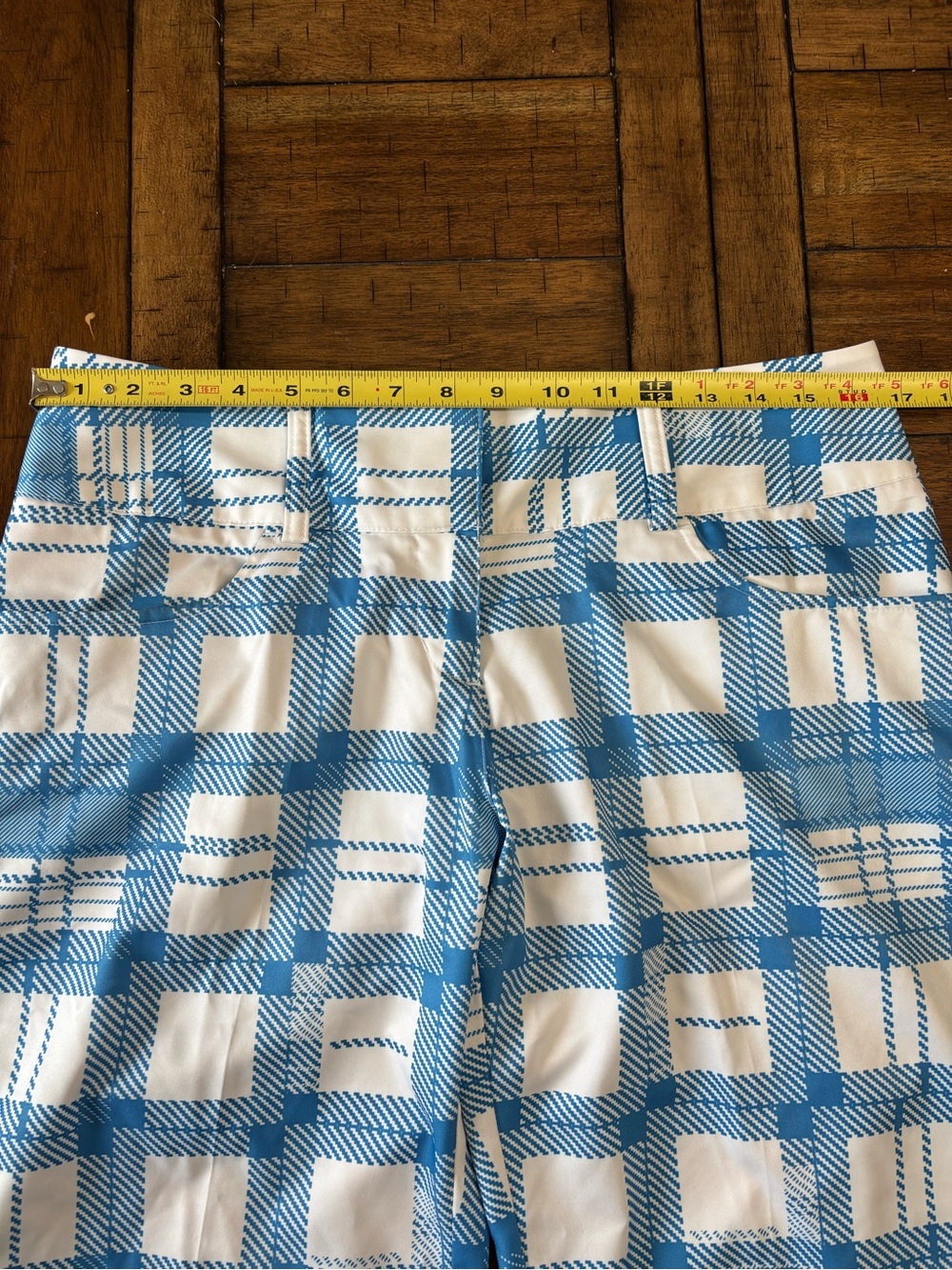 adidas Blue and White Plaid Women’s Bermuda Shorts - Picture 8 of 9